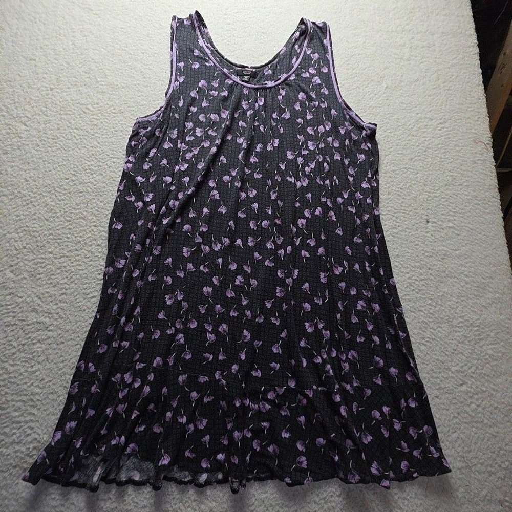 Simply Vera Vera Wang Dress Womens 3X Black Floral Sleeveless Scoop Neck Swing